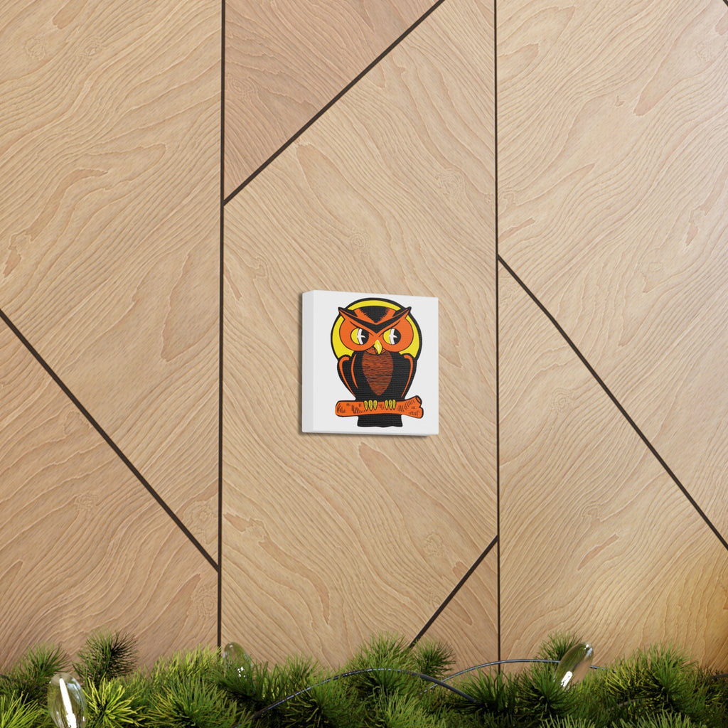 Orange Halloween Owl Mid Century Retro Halloween Print Canvas Gallery Wrap