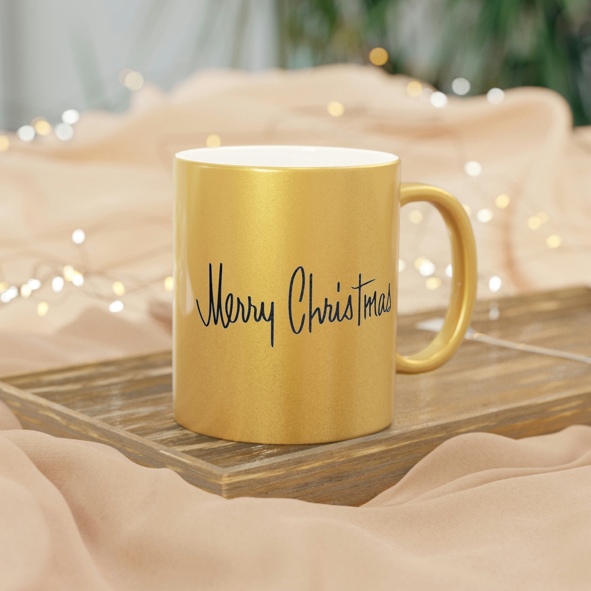 Merry Christmas Mid Century Retro Christmas Print Gold Metallic Mug