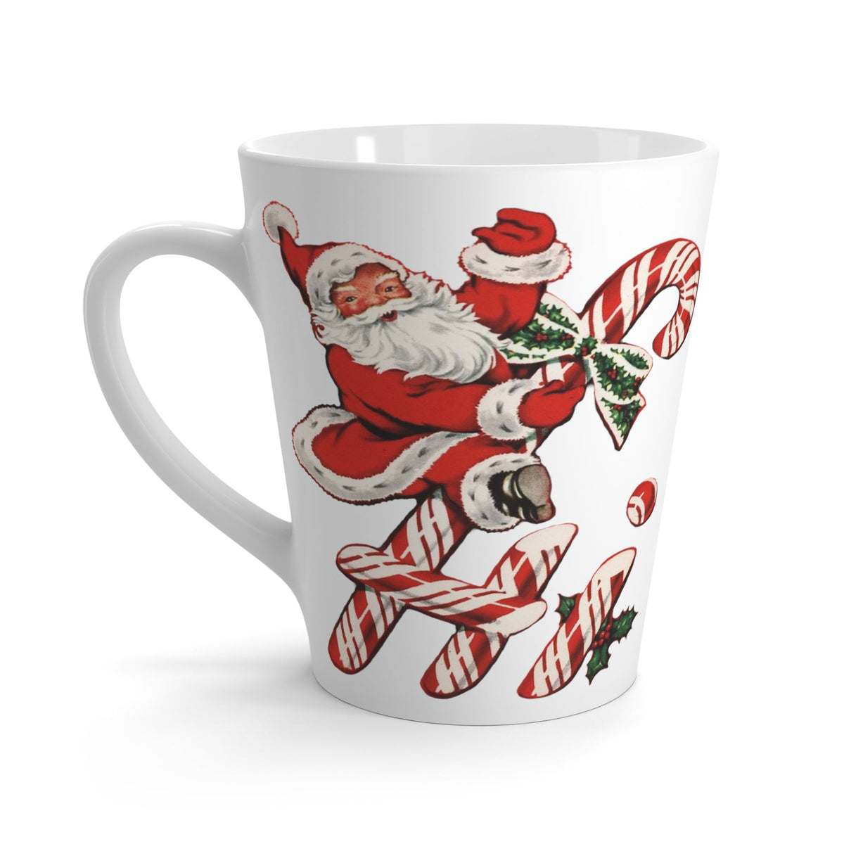 Hi Santa On Candy Cane Mid Century Retro Christmas Print Latte Coffee Mug