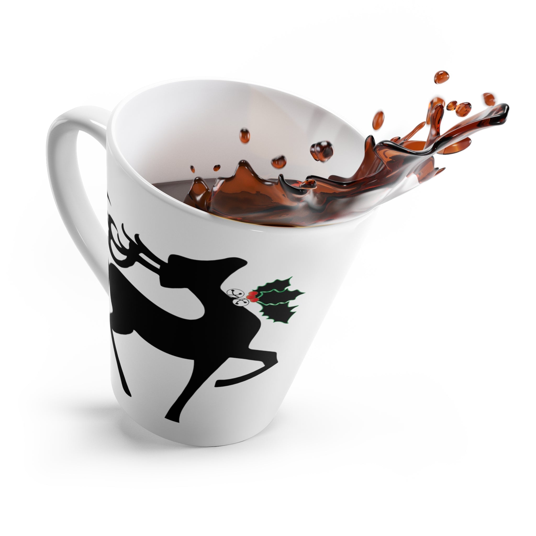 Christmas Reindeer Holly Retro Christmas Print Latte Coffee Mug