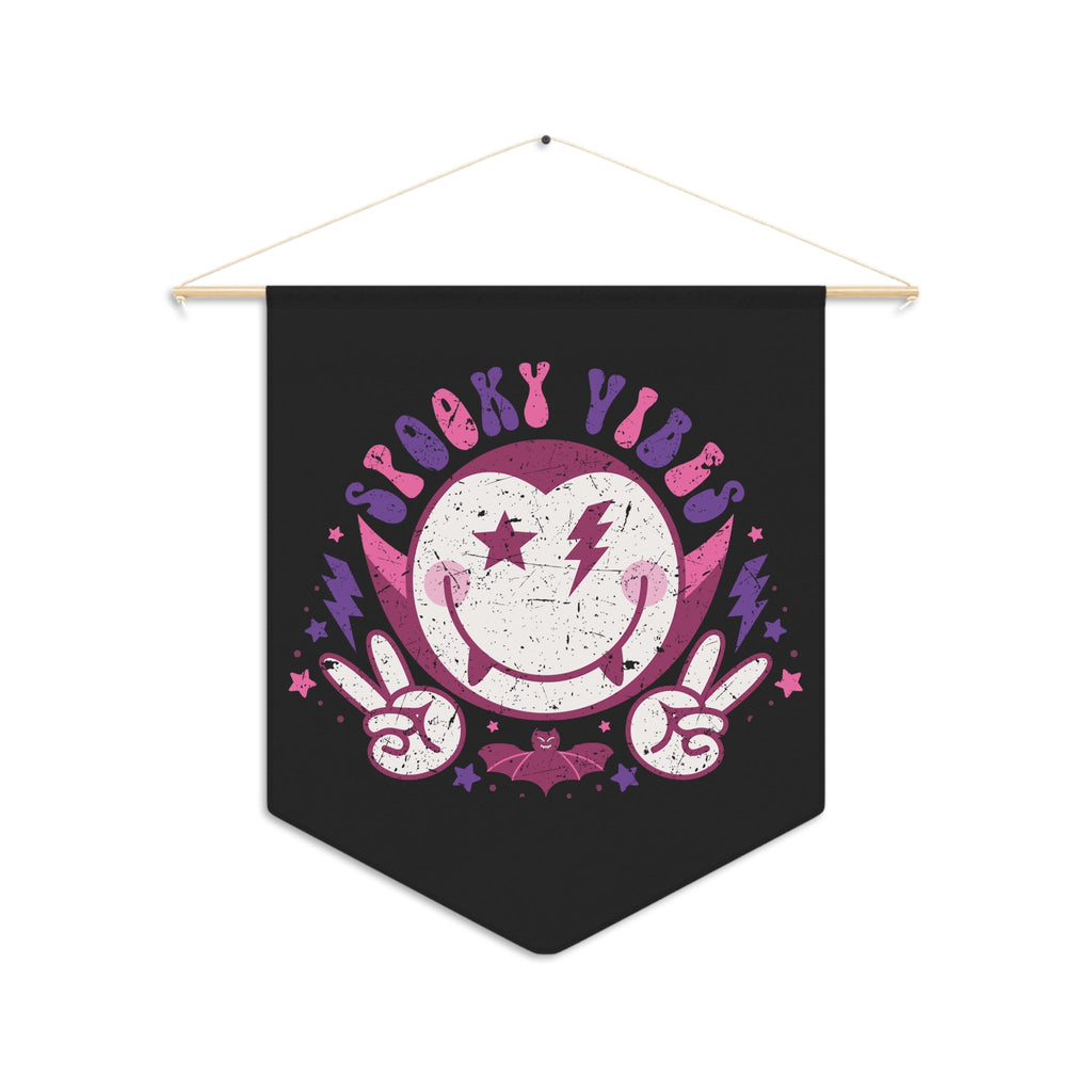 Spooky Vibes Cute Dracula Vampire Halloween Black Decor Print Wall Hanging Banner Flag
