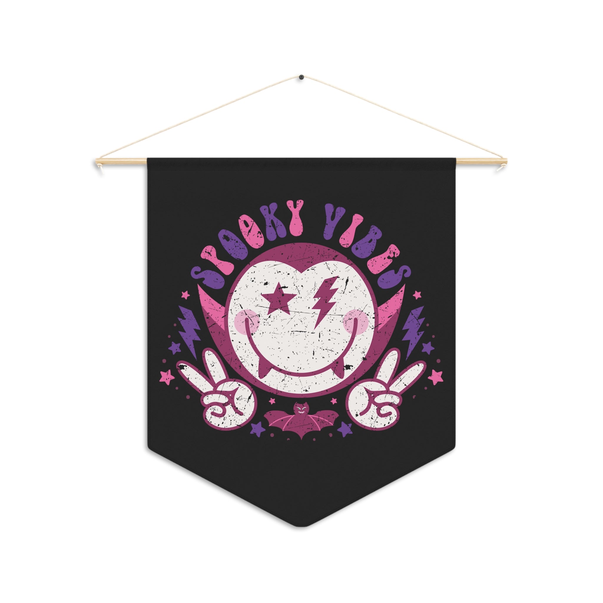 Spooky Vibes Cute Dracula Vampire Halloween Black Decor Print Wall Hanging Banner Flag