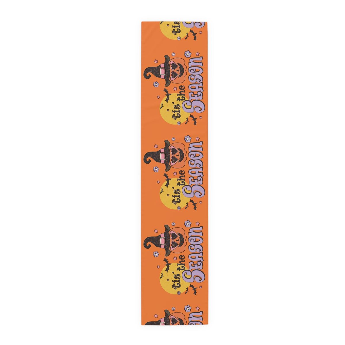 Tis The Season Pumpkin Witch Distressed Halloween Print Fall Autumn Decor Cotton Poly Table Runner