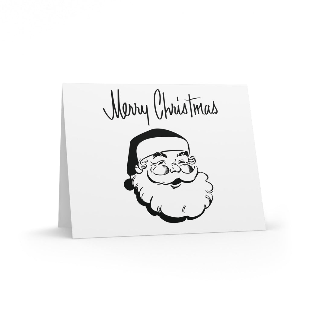 Merry Christmas Santa Mid Century Retro Christmas Style Black And White Matte Greeting Cards (8, 16, and 24 pcs)