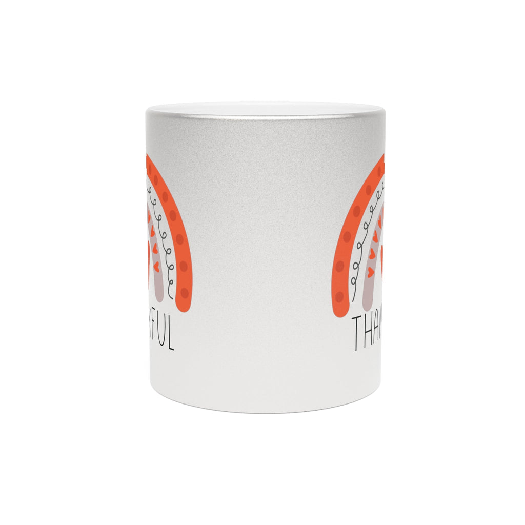 Thankful Boho Rainbow Thanksgiving Fall Decor Silver Metallic Mug