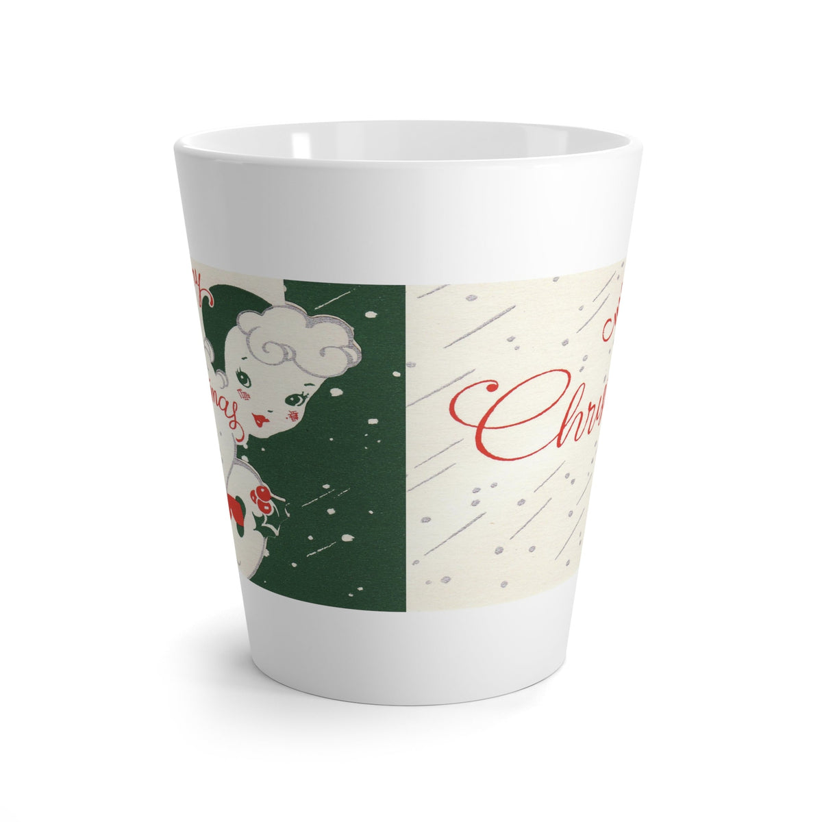 Merry Christmas Lady Retro Mid Century Christmas Print Latte Mug