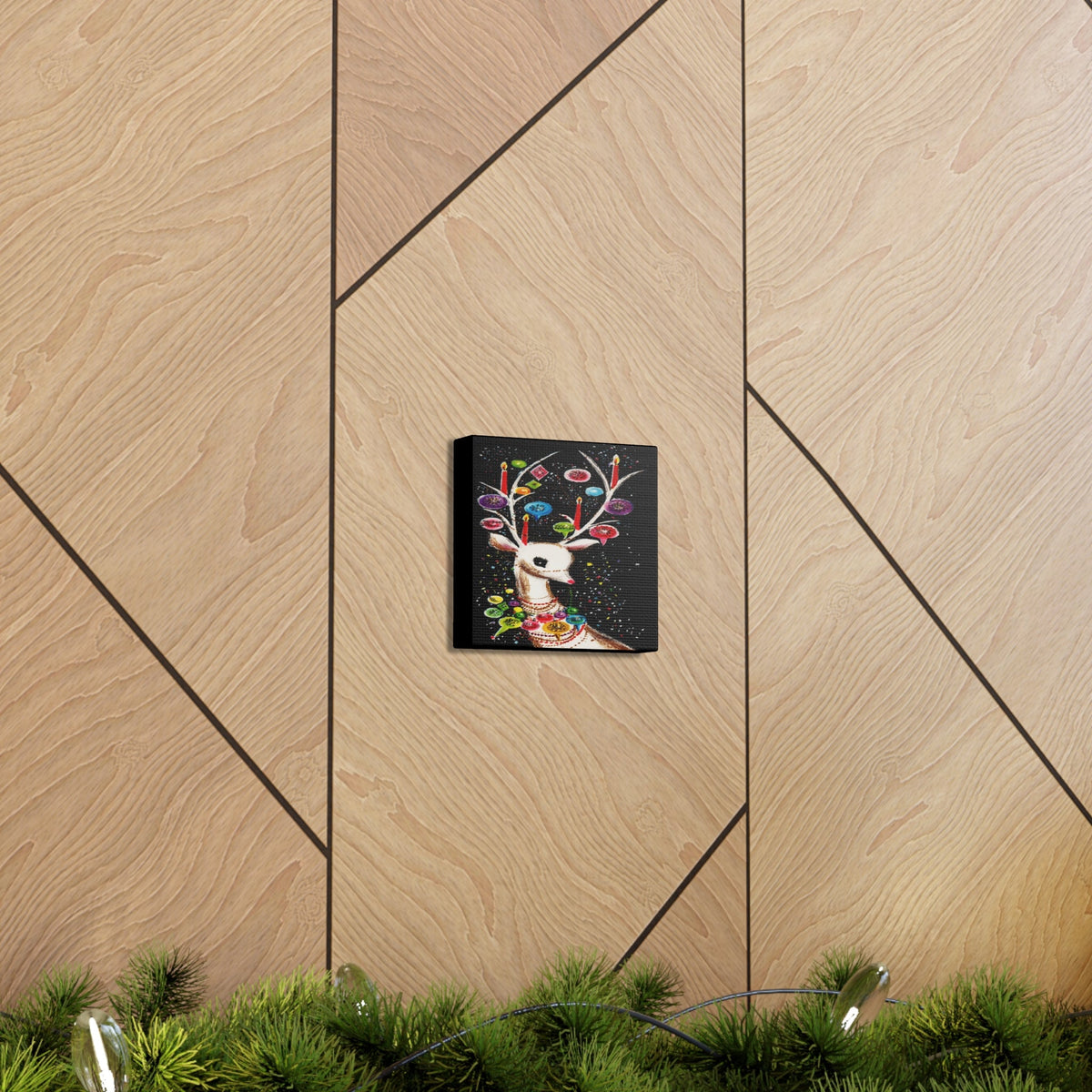 Beautiful Reindeer With Ornaments Retro Christmas Canvas Gallery Wrap
