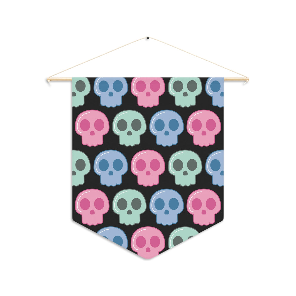 Pastel Goth Skulls Cute Halloween Skulls Print Black Pennant Banner Wall Hanging