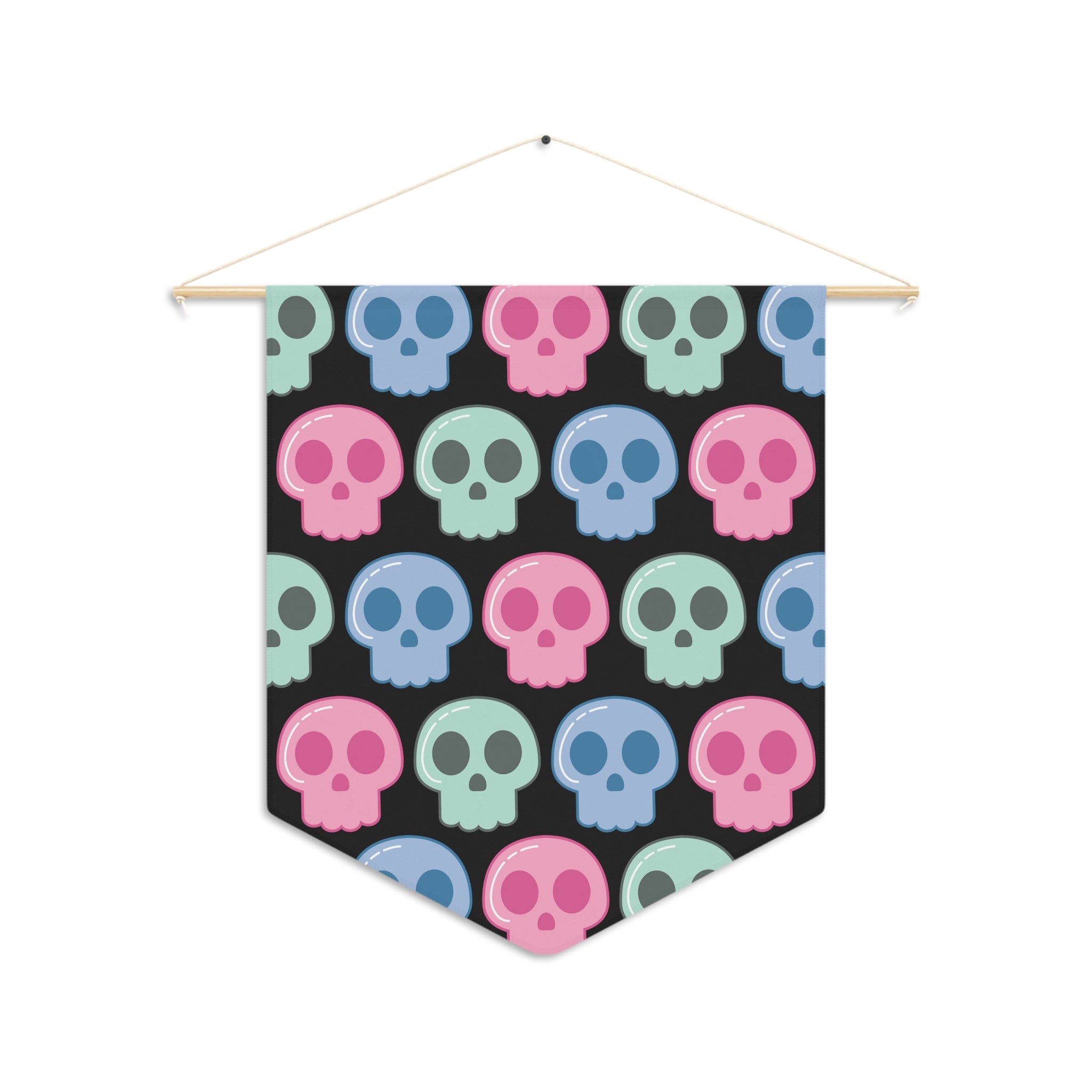 Pastel Goth Skulls Cute Halloween Skulls Print Black Pennant Banner Wall Hanging