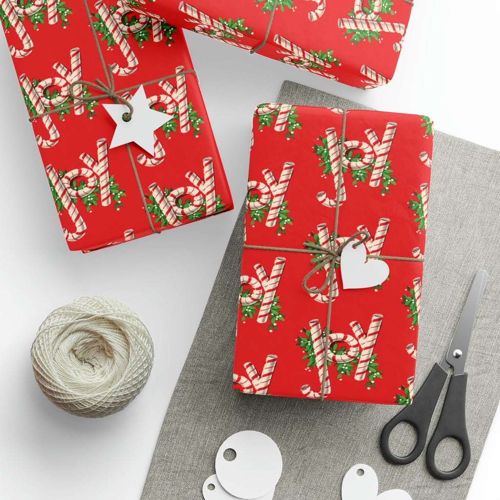 Joy Candy Canes Retro Christmas Holiday Gift Wrap Paper - Glossy Or Matte