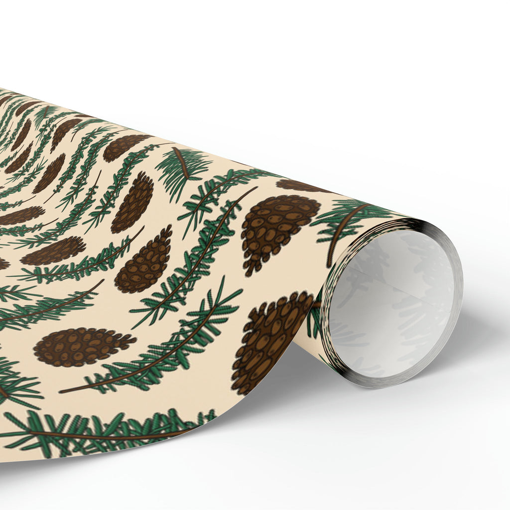 Pinecones With Sprigs Of Pine Cute Winter Christmas Print Holiday Gift Wrap Paper - Glossy Or Matte
