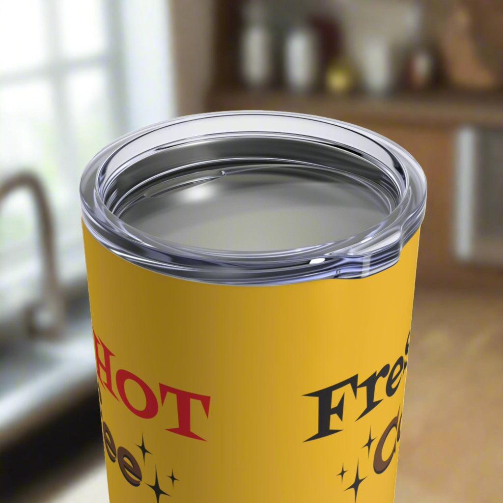 Fresh Hot Coffee Yellow Tumbler 10oz Stainless Steel Atomic Era Style