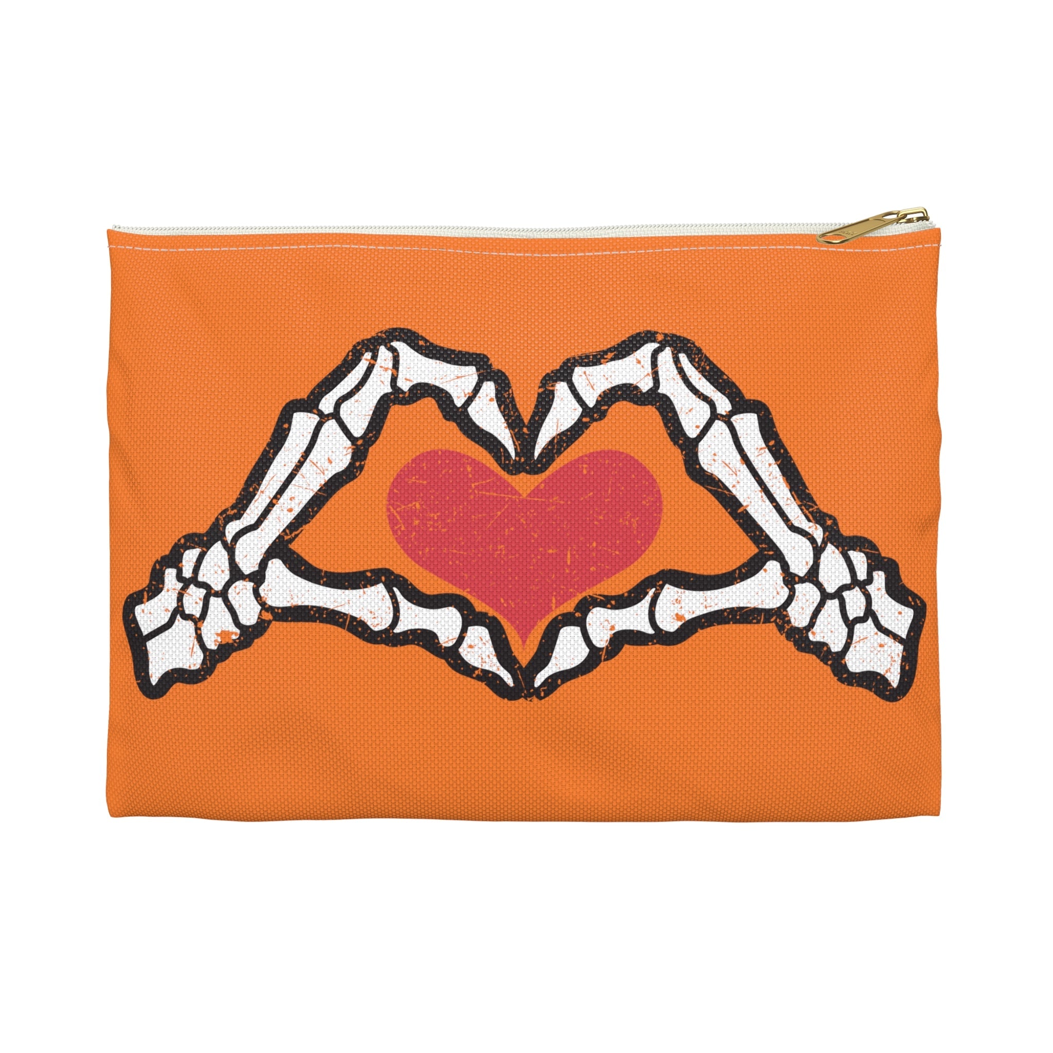Skeleton Heart Hands Distressed Style Halloween Print Polyester Accessory Pouch Travel Bag