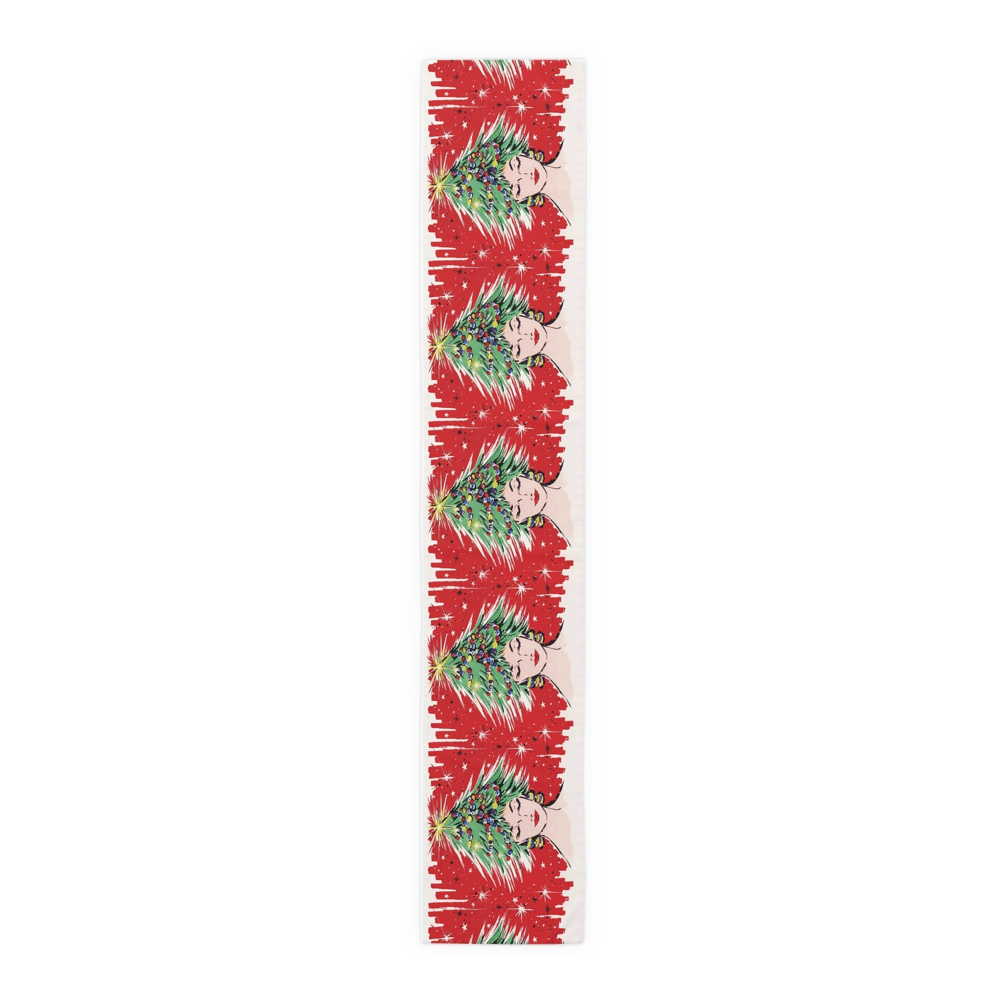 Christmas Tree Hat Lady 50s Mid Century Retro Christmas Print Home Decor Cotton Poly Table Runner