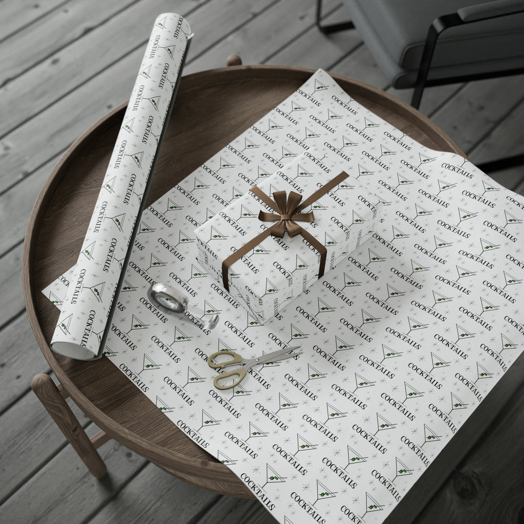 Martini Cocktails Stars Atomic Mid Century Retro Print Holiday Gift Wrap Paper - Glossy Or Matte