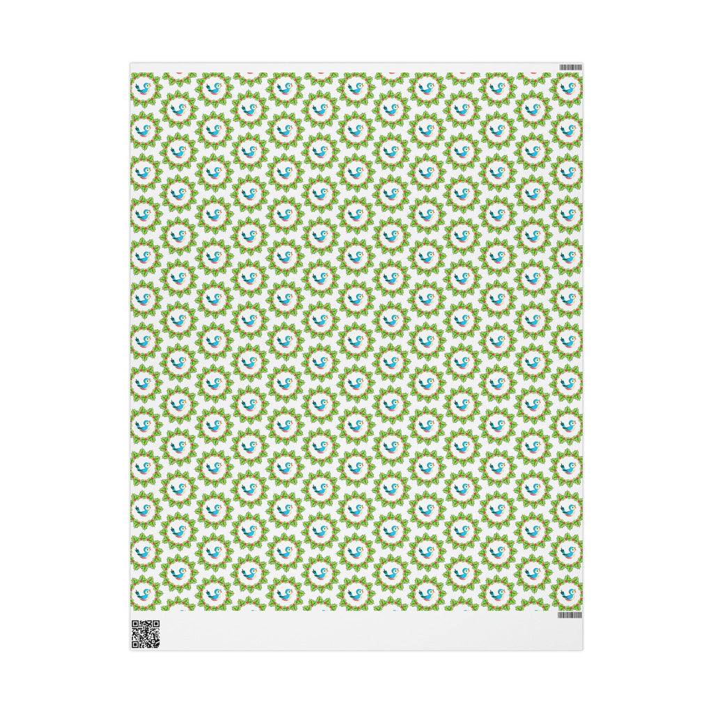Christmas Bluebirds In Holly Wreath Mid Century Retro Christmas Print Holiday Gift Wrap Paper - Glossy Or Matte