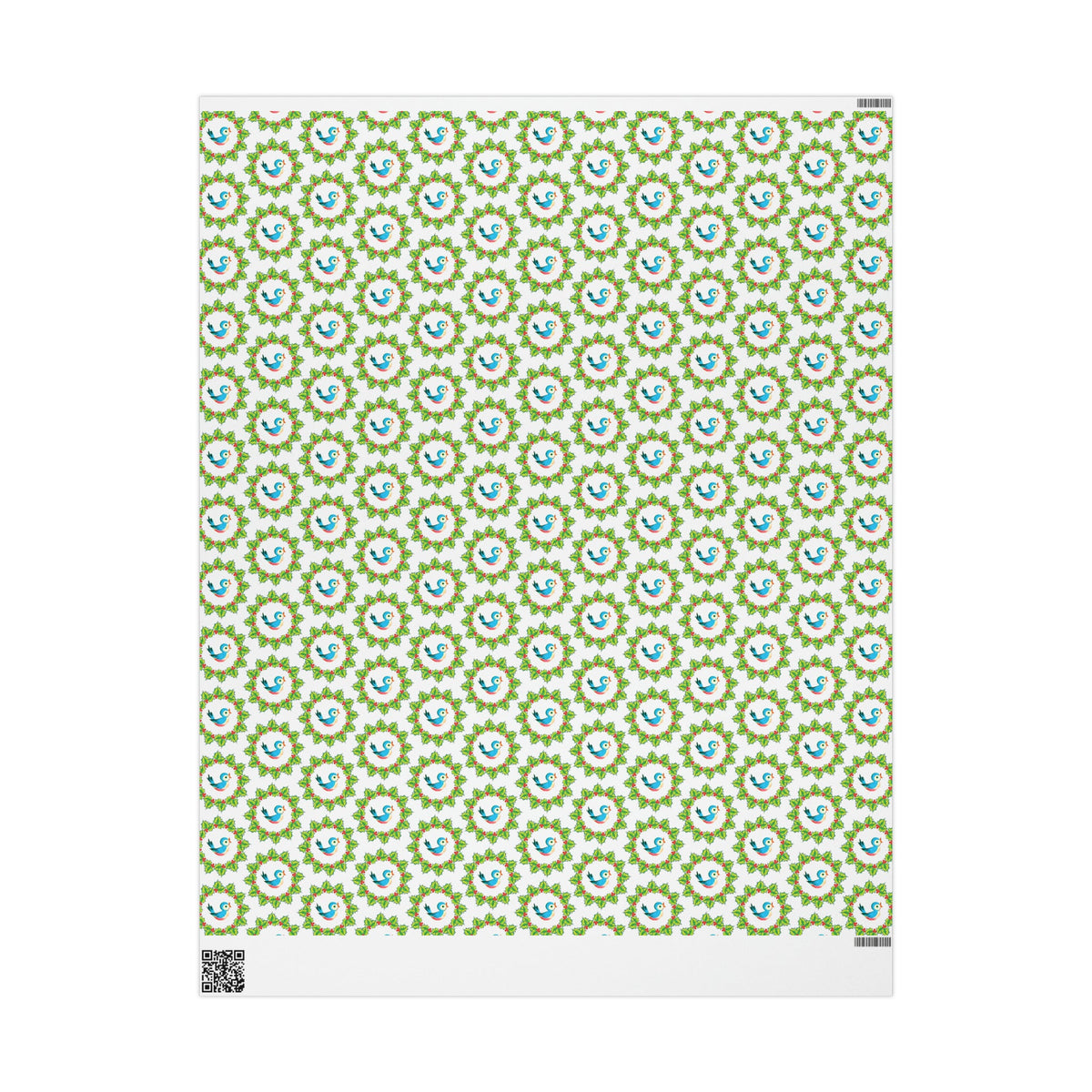 Christmas Bluebirds In Holly Wreath Mid Century Retro Christmas Print Holiday Gift Wrap Paper - Glossy Or Matte