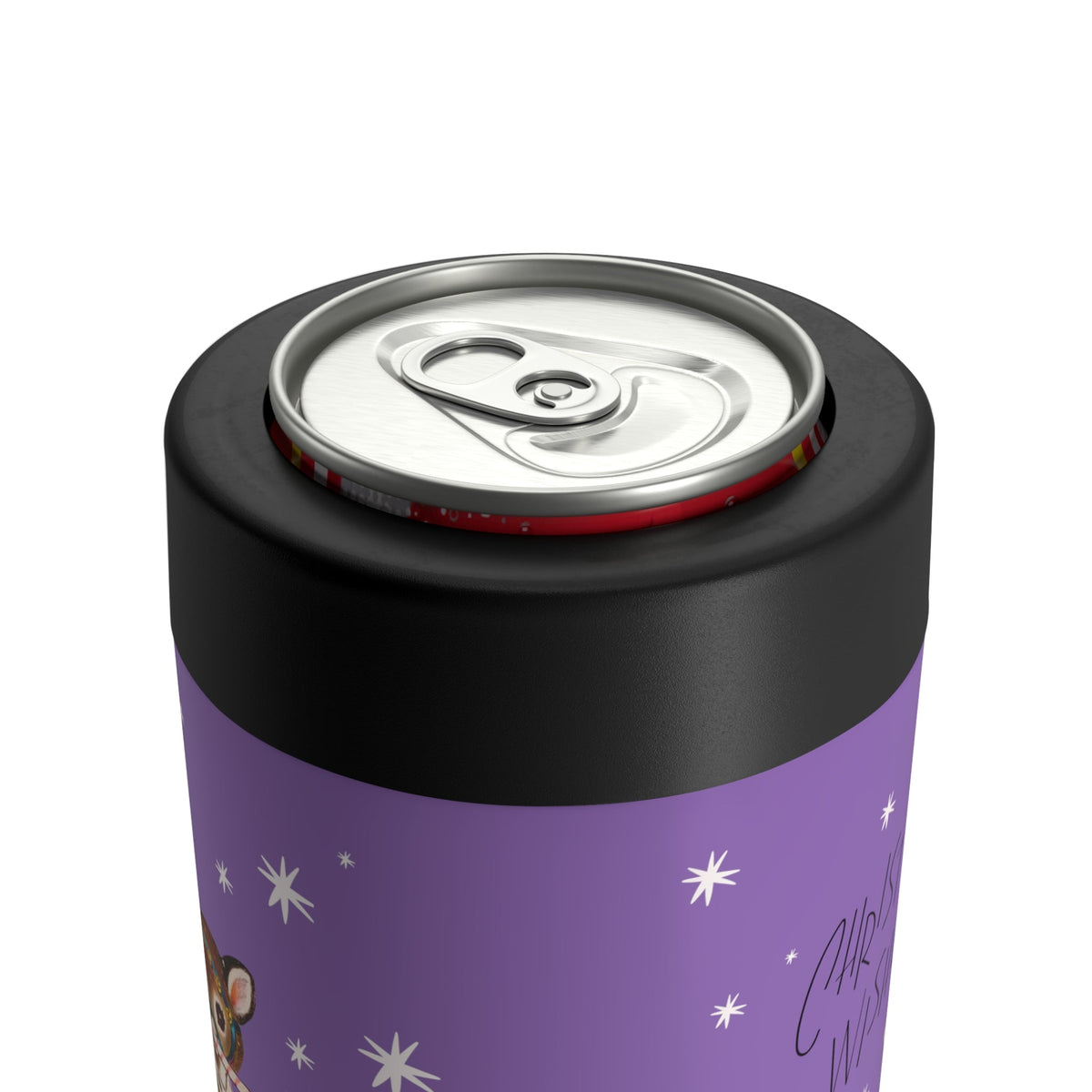 Christmas Wishes Reindeer Stars Purple Mid Century Retro Christmas Print Stainless Steel Can Holder