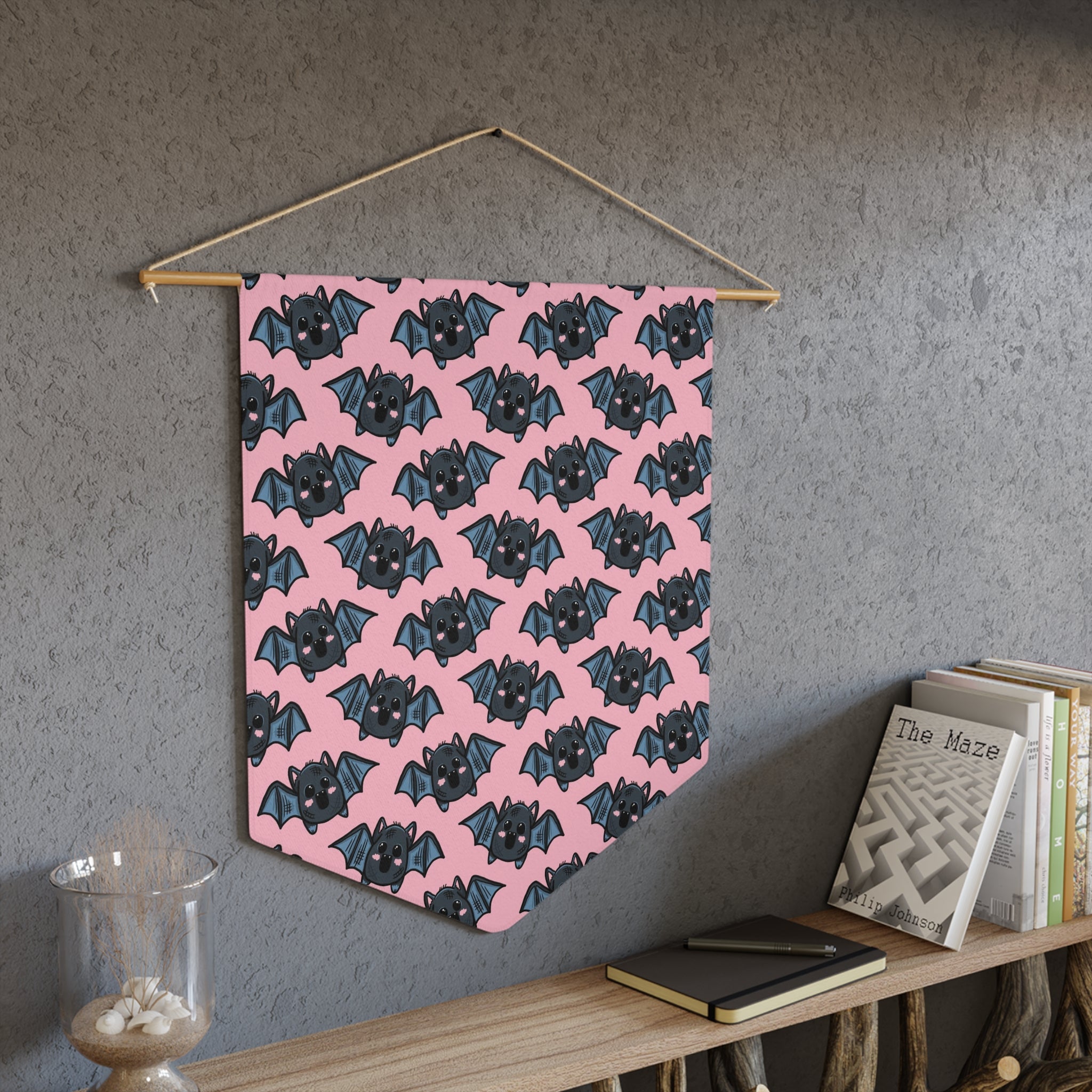 Cute Pink Bat Halloween Decor Print Wall Hanging Banner Flag