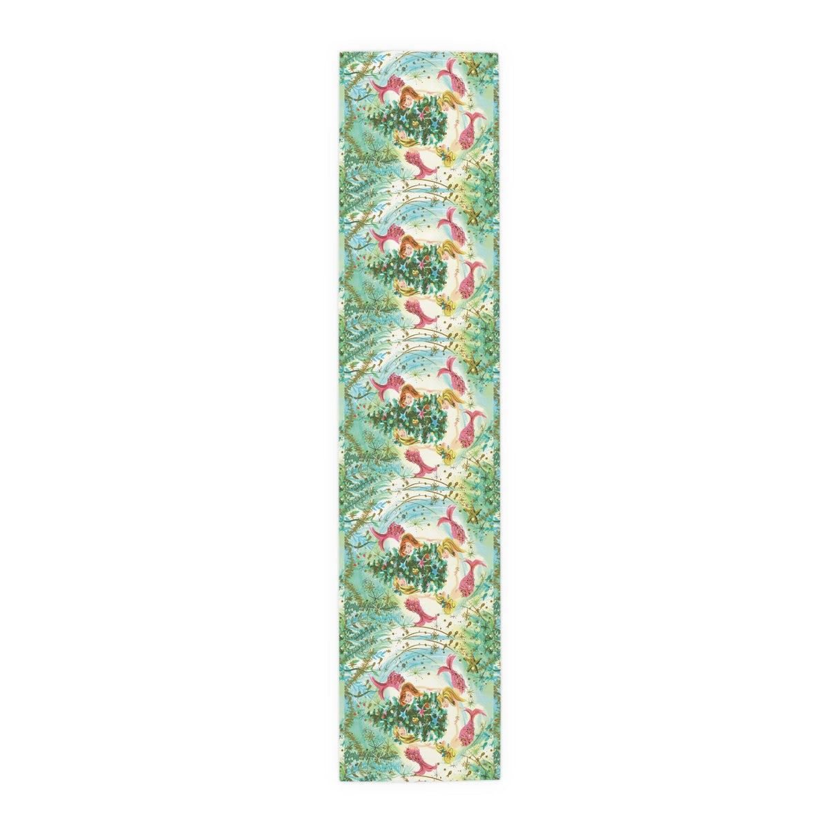 Mermaids Under The Sea Around The Christmas Tree Retro Polyester Table Runner