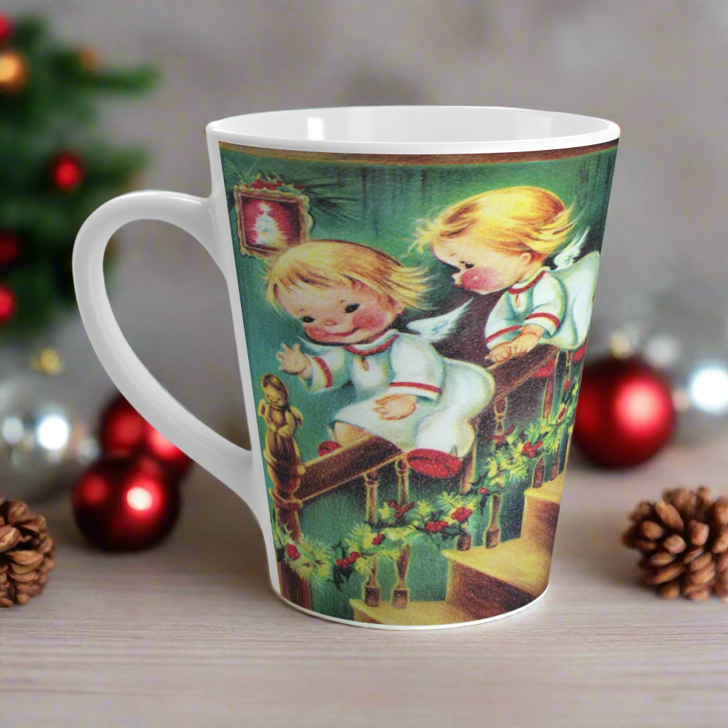 Little Christmas Angels Mid Century Retro Latte Coffee Mug