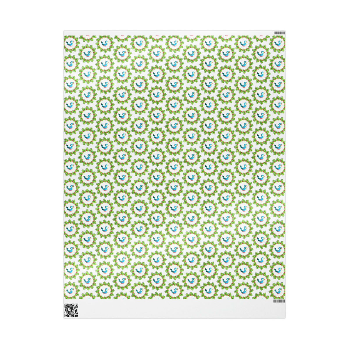 Christmas Bluebirds In Holly Wreath Mid Century Retro Christmas Print Holiday Gift Wrap Paper - Glossy Or Matte
