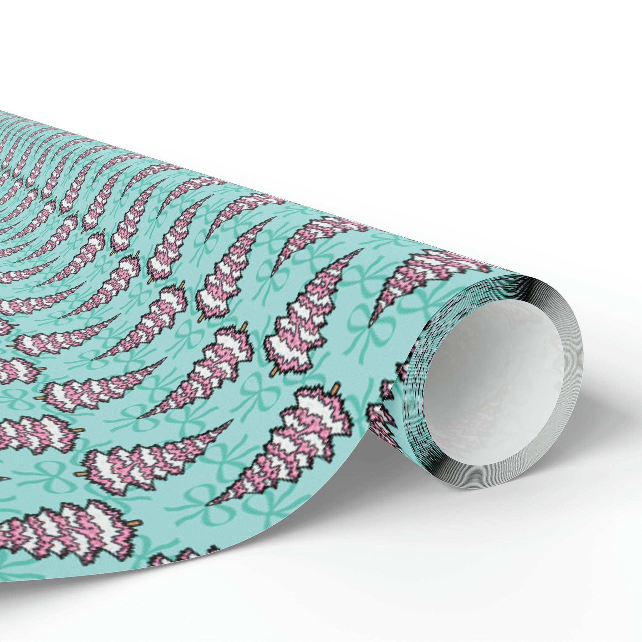 Pastel Pink Christmas Trees Teal Christmas Print Holiday Gift Wrap Paper - Glossy Or Matte