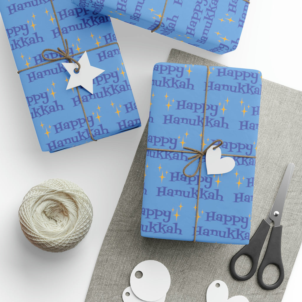 Happy Hanukkah Starburst Atomic Mid Century Retro Style Holiday Gift Wrap Paper - Glossy Or Matte