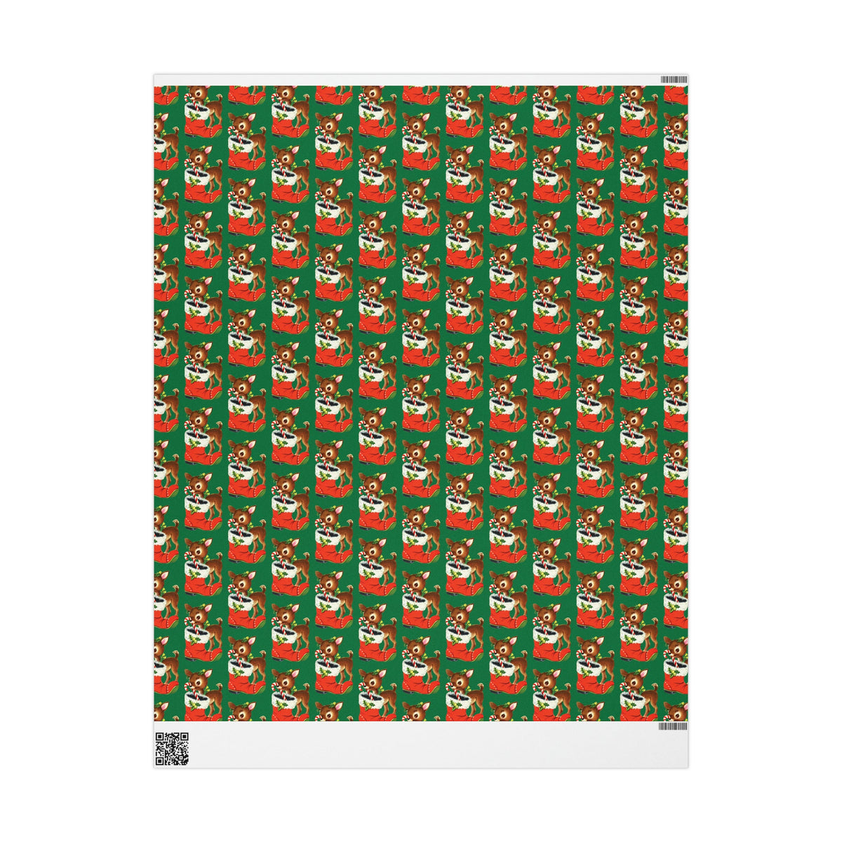 Reindeer With Stocking Mid Century Retro Christmas Print Holiday Gift Wrap Paper - Glossy Or Matte