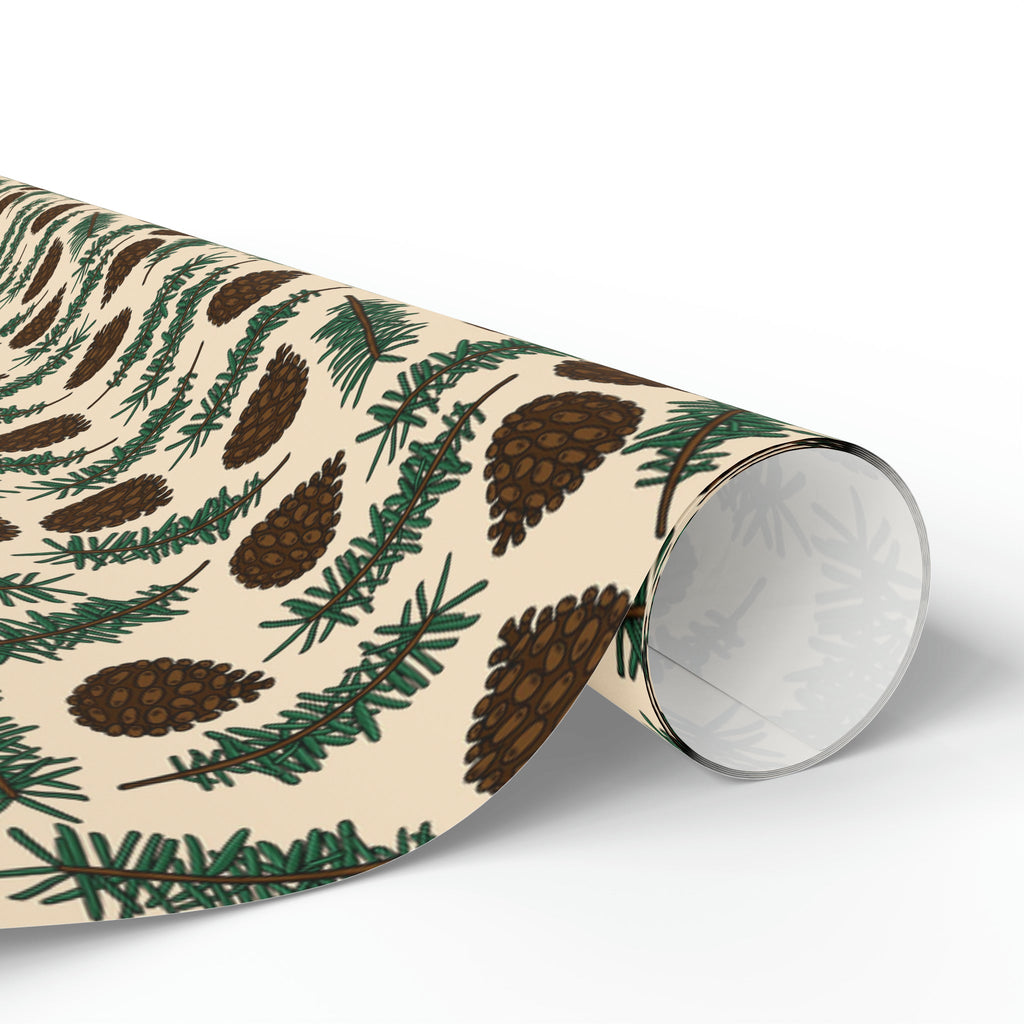 Pinecones With Sprigs Of Pine Cute Winter Christmas Print Holiday Gift Wrap Paper - Glossy Or Matte