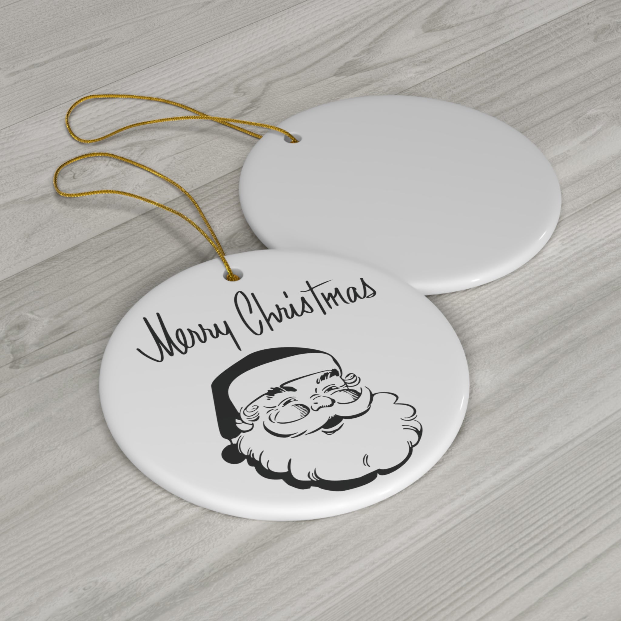 Merry Christmas Santa Black And White Mid Century Retro Christmas Print Ceramic Ornament