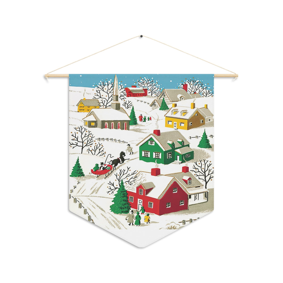 Winter Village Town Retro Christmas Print Wall Hanging Banner Flag