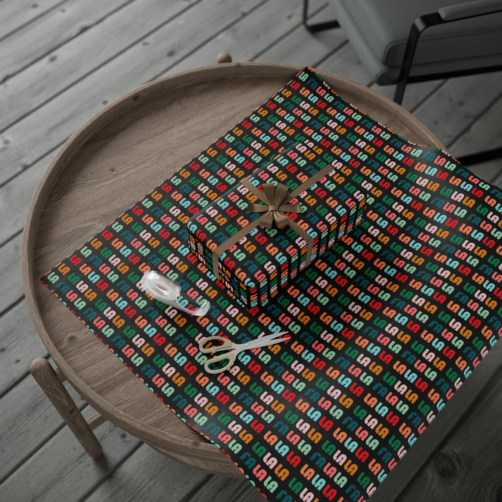 Fa La La La Black Retro Style Christmas Print Holiday Gift Wrap Paper - Glossy Or Matte