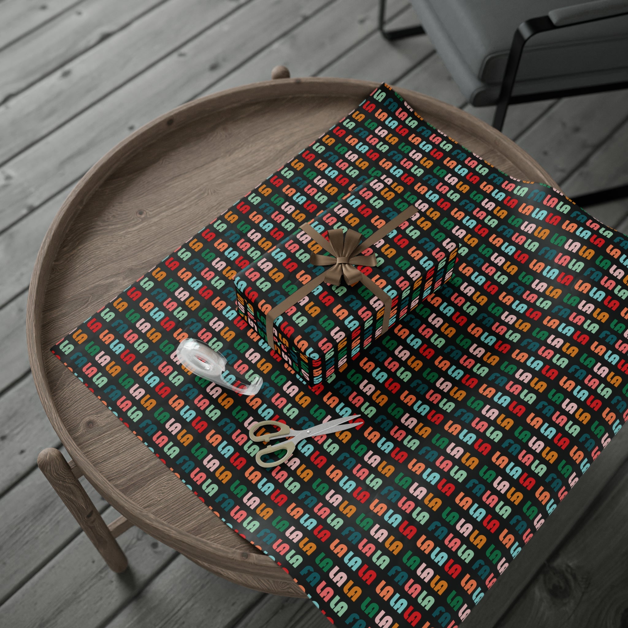Fa La La La Black Retro Style Christmas Print Holiday Gift Wrap Paper - Glossy Or Matte