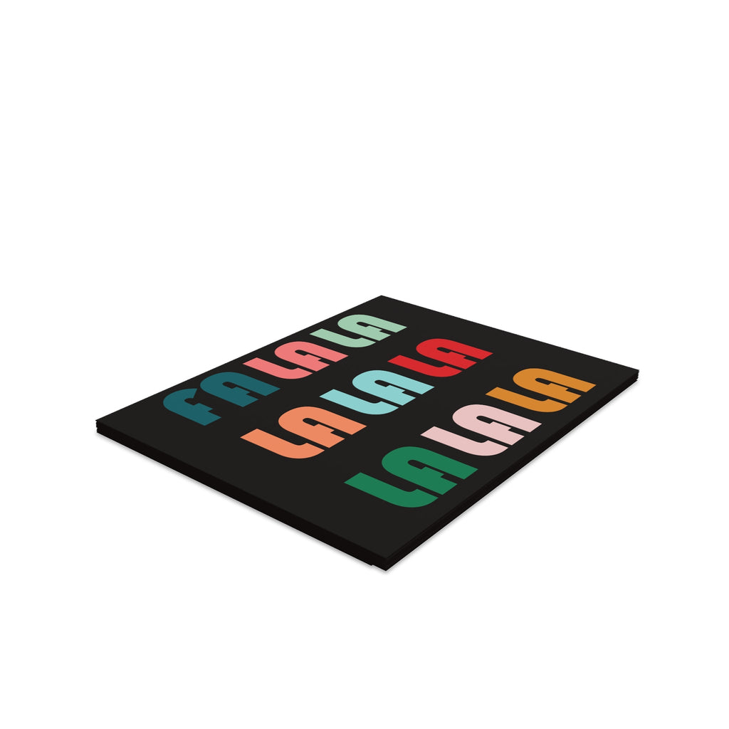 Fa La La La Retro Christmas Style Black Matte Greeting Cards (8, 16, and 24 pcs)