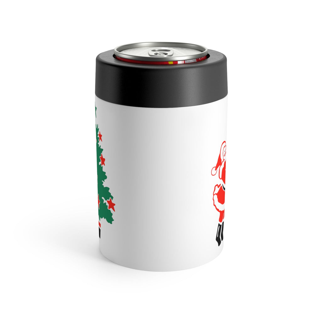 Santa Decorating Christmas Tree Mid Century Retro Christmas Print Stainless Steel Can Holder