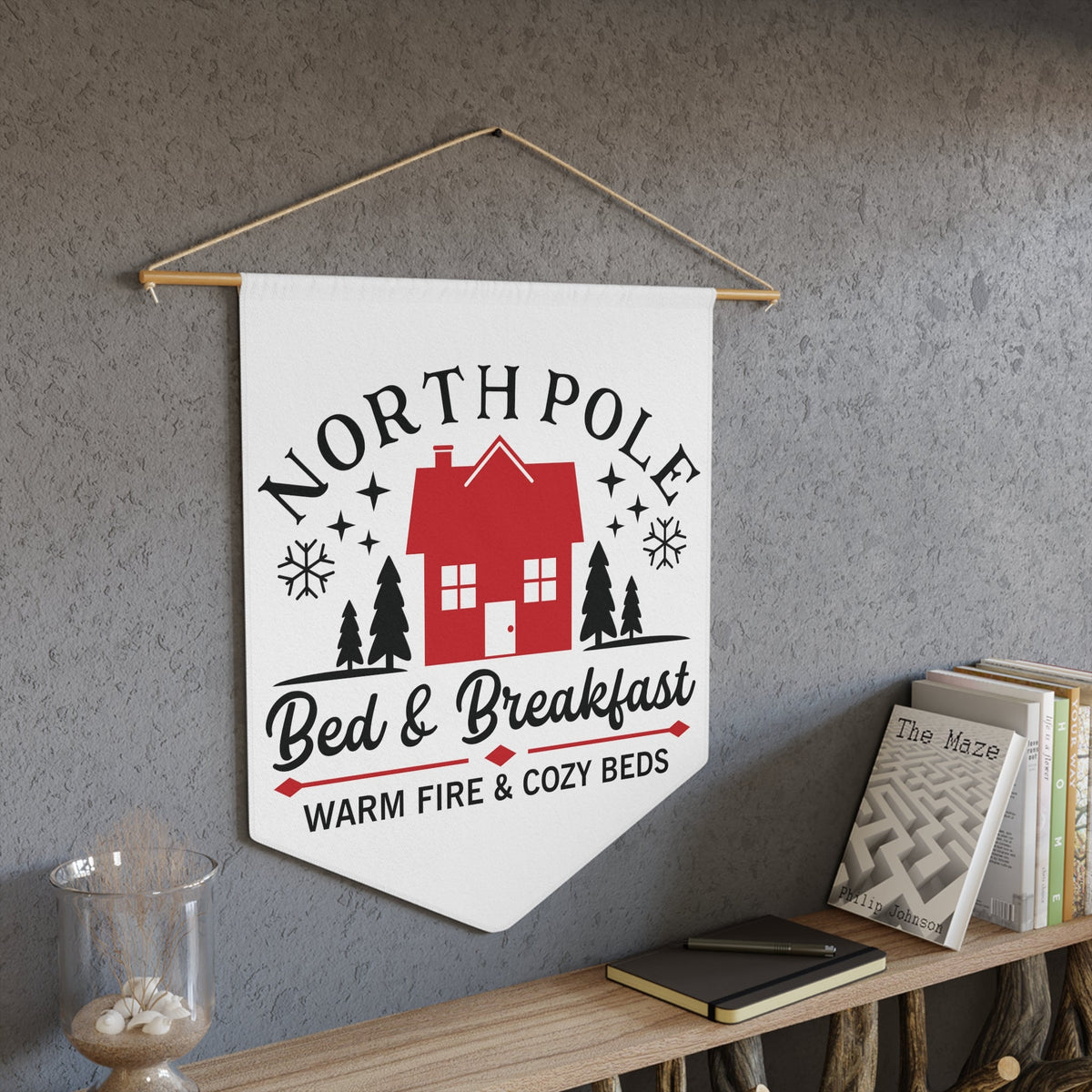 North Pole Bed And Breakfast Warm Fire And Cozy Beds Christmas Wall Hanging Banner Flag