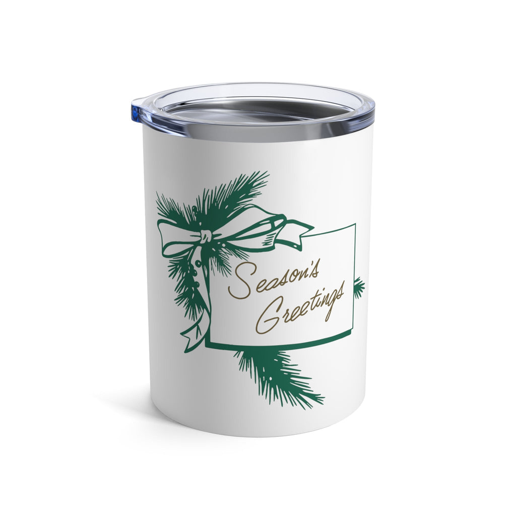 Season's Greetings Holly Mid Century Retro Christmas Print Stainless Steel Tumbler 10oz