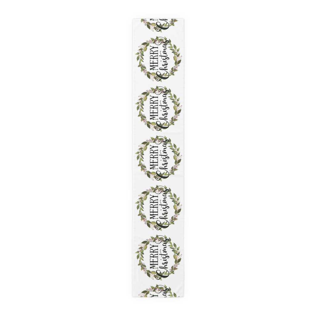 Merry Christmas Wreath Retro Style Christmas Print Home Decor Cotton Poly Table Runner