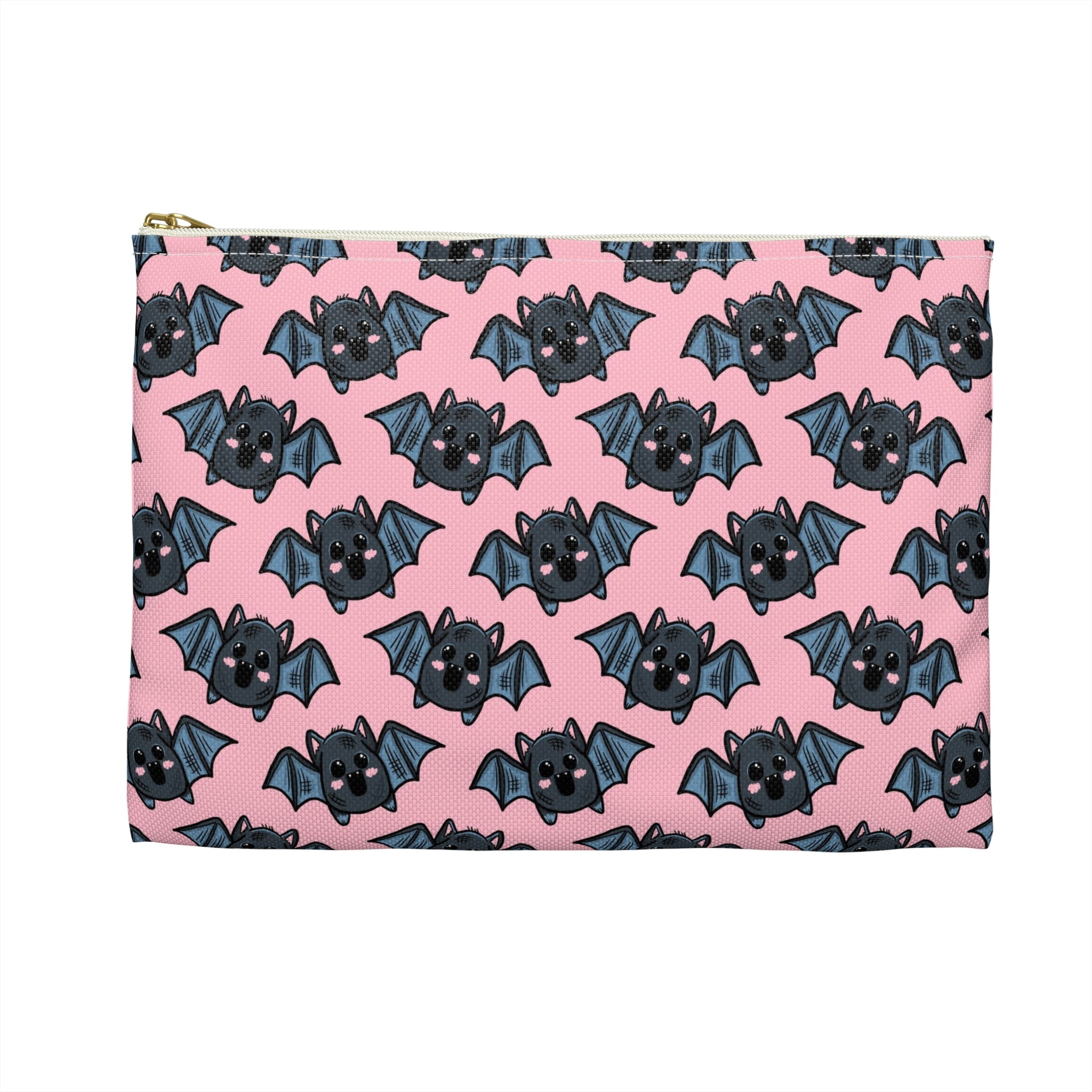 Cute Pink Bats Halloween Print Polyester Accessory Pouch Travel Bag