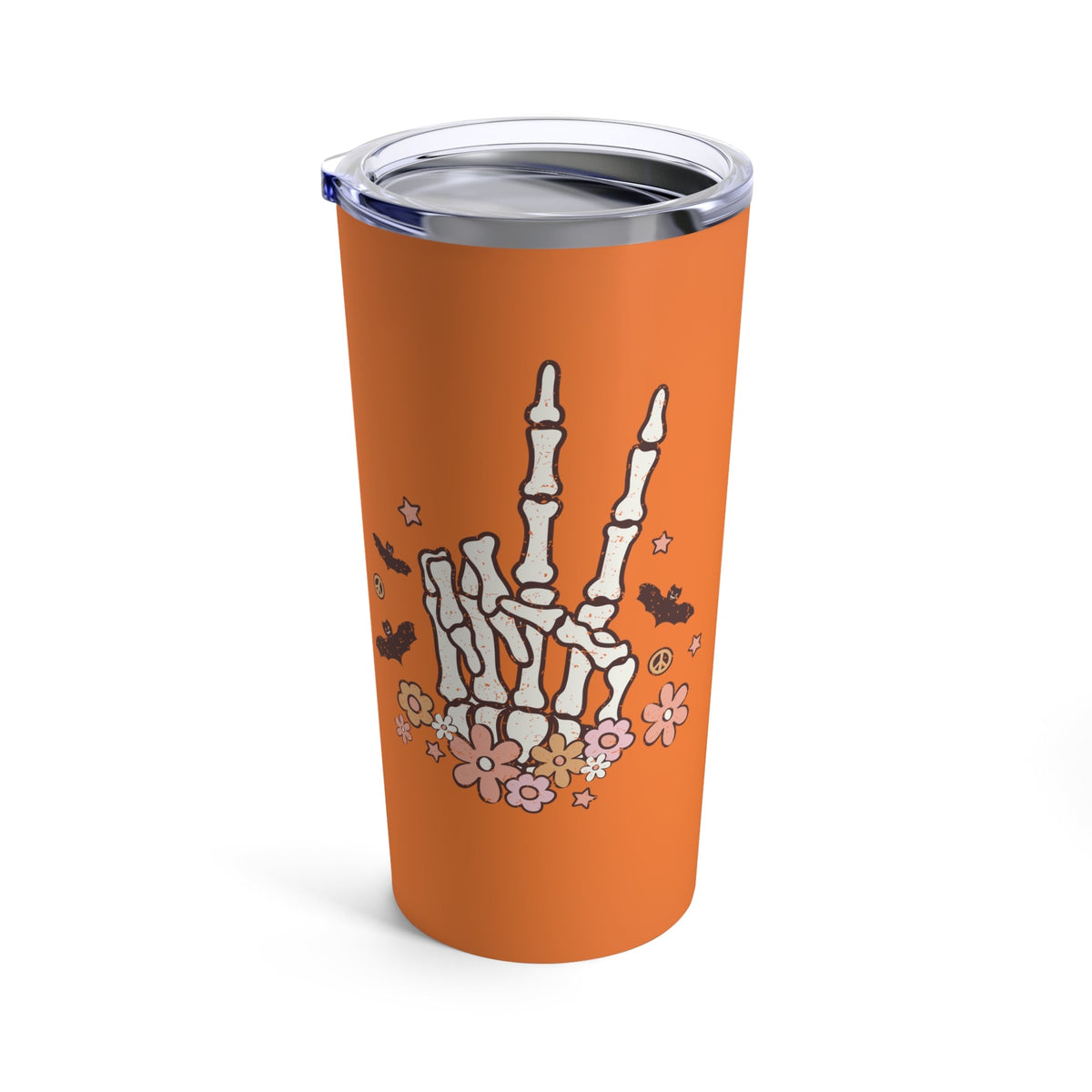 Retro Groovy Skeleton Peace Sign Halloween Fall Stainless Steel Tumbler 20oz