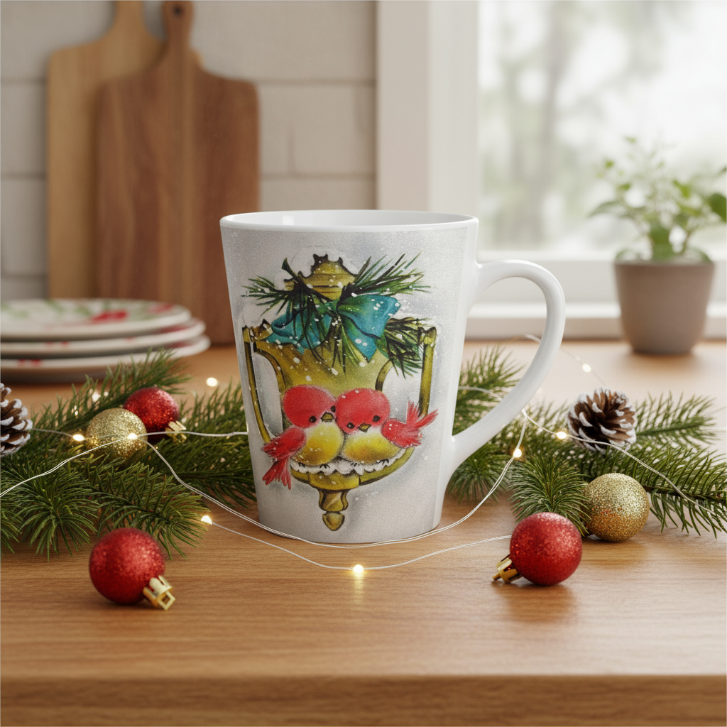 Christmas Red Love Birds Winter Retro Christmas Print Latte Coffee Mug