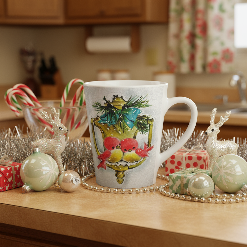 Christmas Red Love Birds Winter Retro Christmas Print Latte Coffee Mug