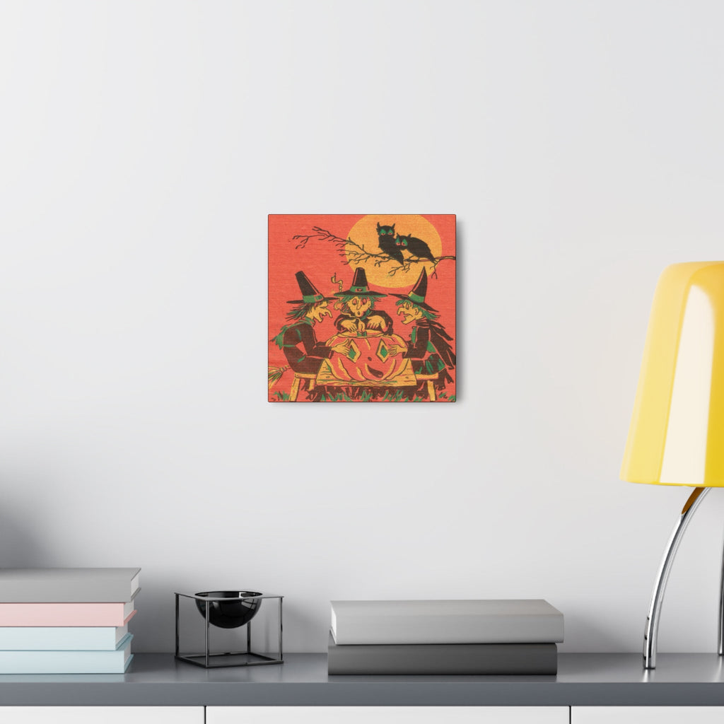 Three Witches Owls Halloween Canvas Gallery Wrap - Retro Style