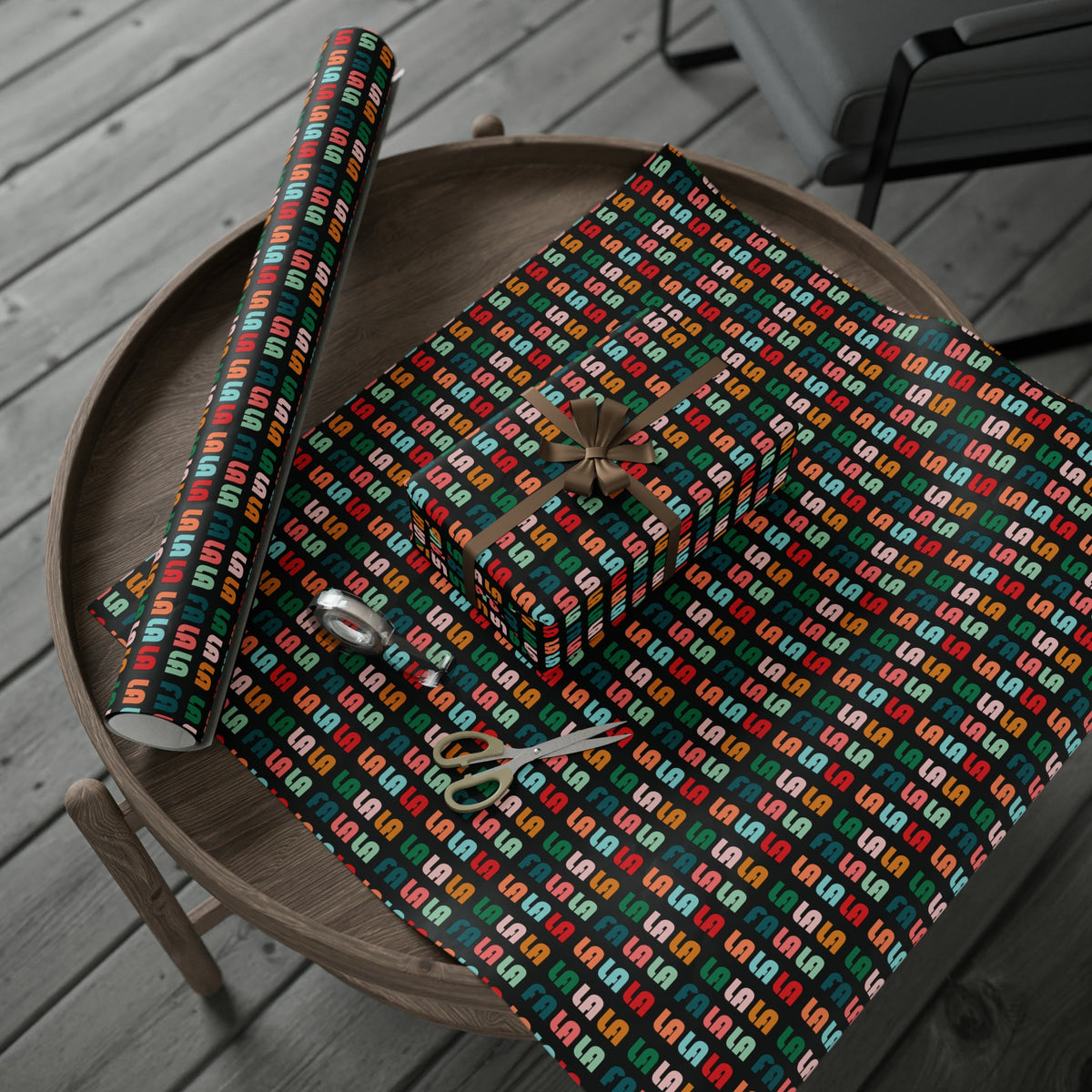 Fa La La La Black Retro Style Christmas Print Holiday Gift Wrap Paper - Glossy Or Matte