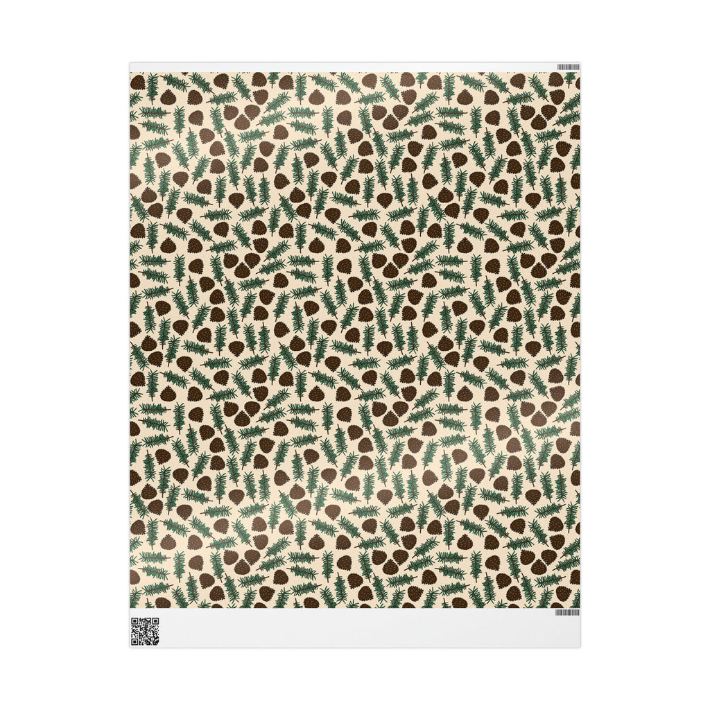 Pinecones With Sprigs Of Pine Cute Winter Christmas Print Holiday Gift Wrap Paper - Glossy Or Matte