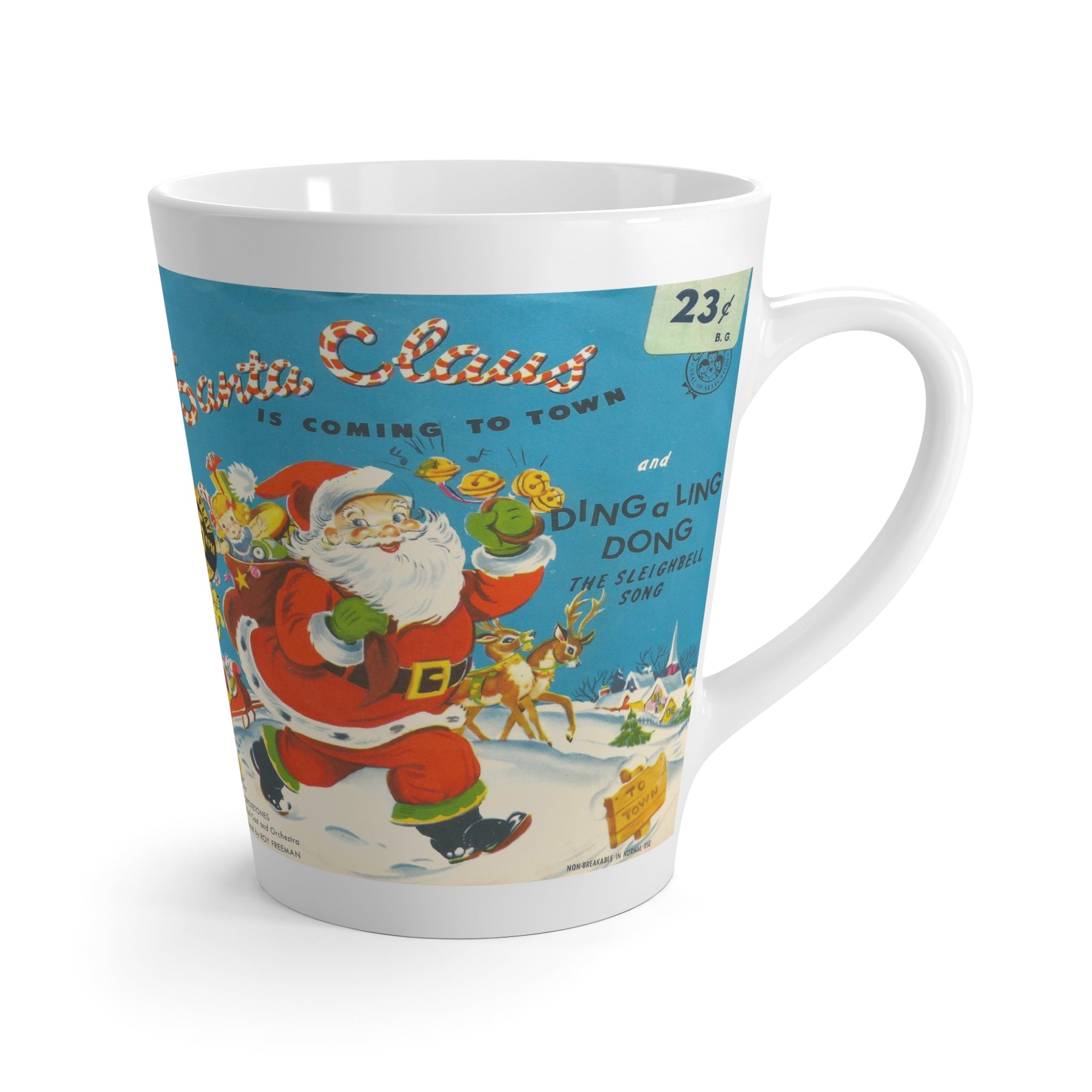 Santa Claus Is Coming To Town Record Cover Mid Century Retro Christmas Print Latte Mug