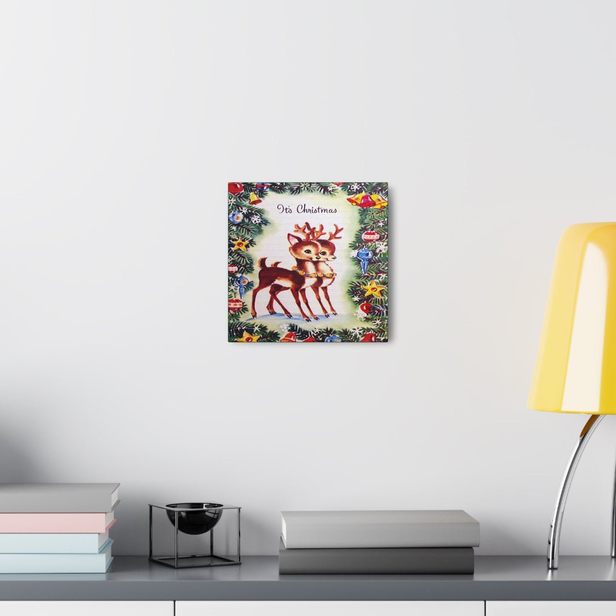 It's Christmas Cute Reindeer 50s Mid Century Retro Christmas Print Canvas Gallery Wrap