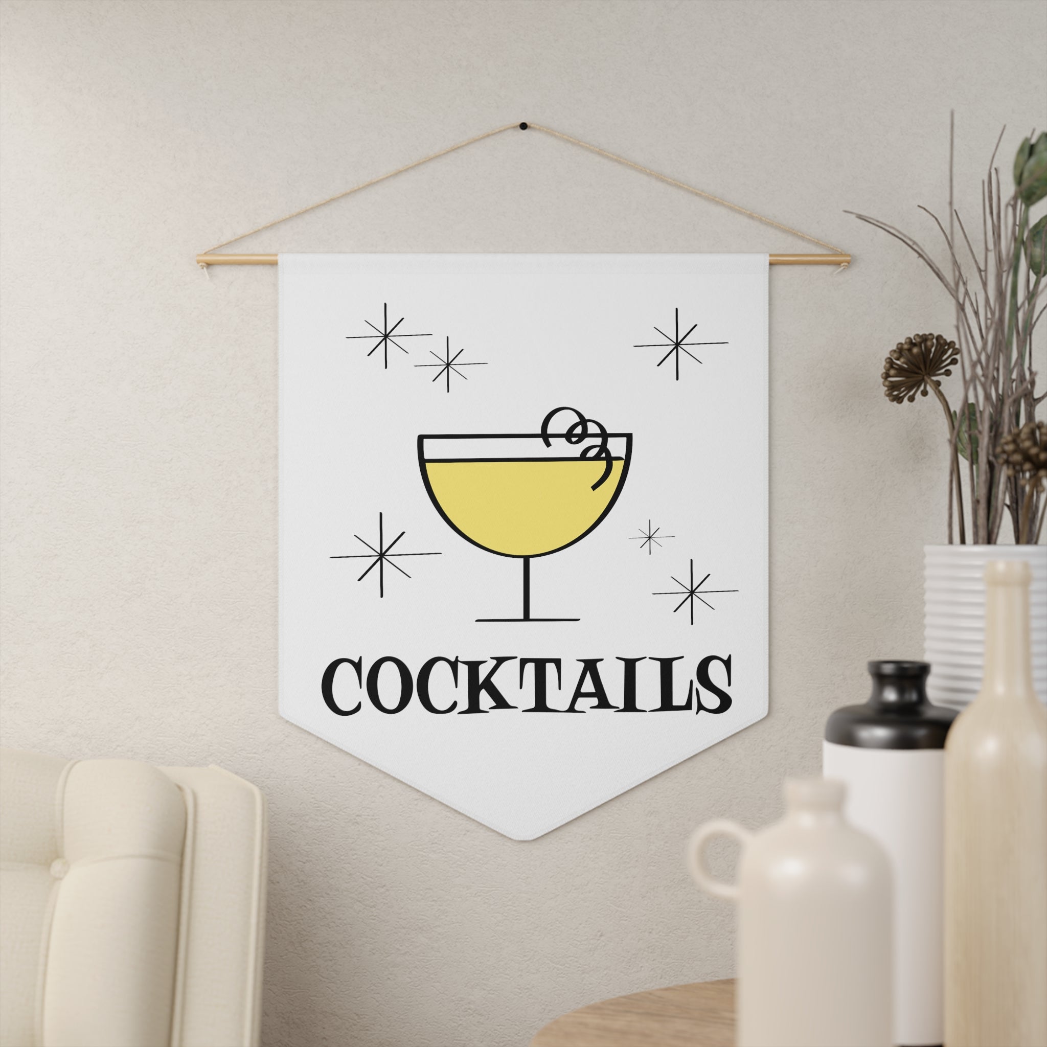 Cocktails Mid Century Retro Style Wall Hanging Banner Flag