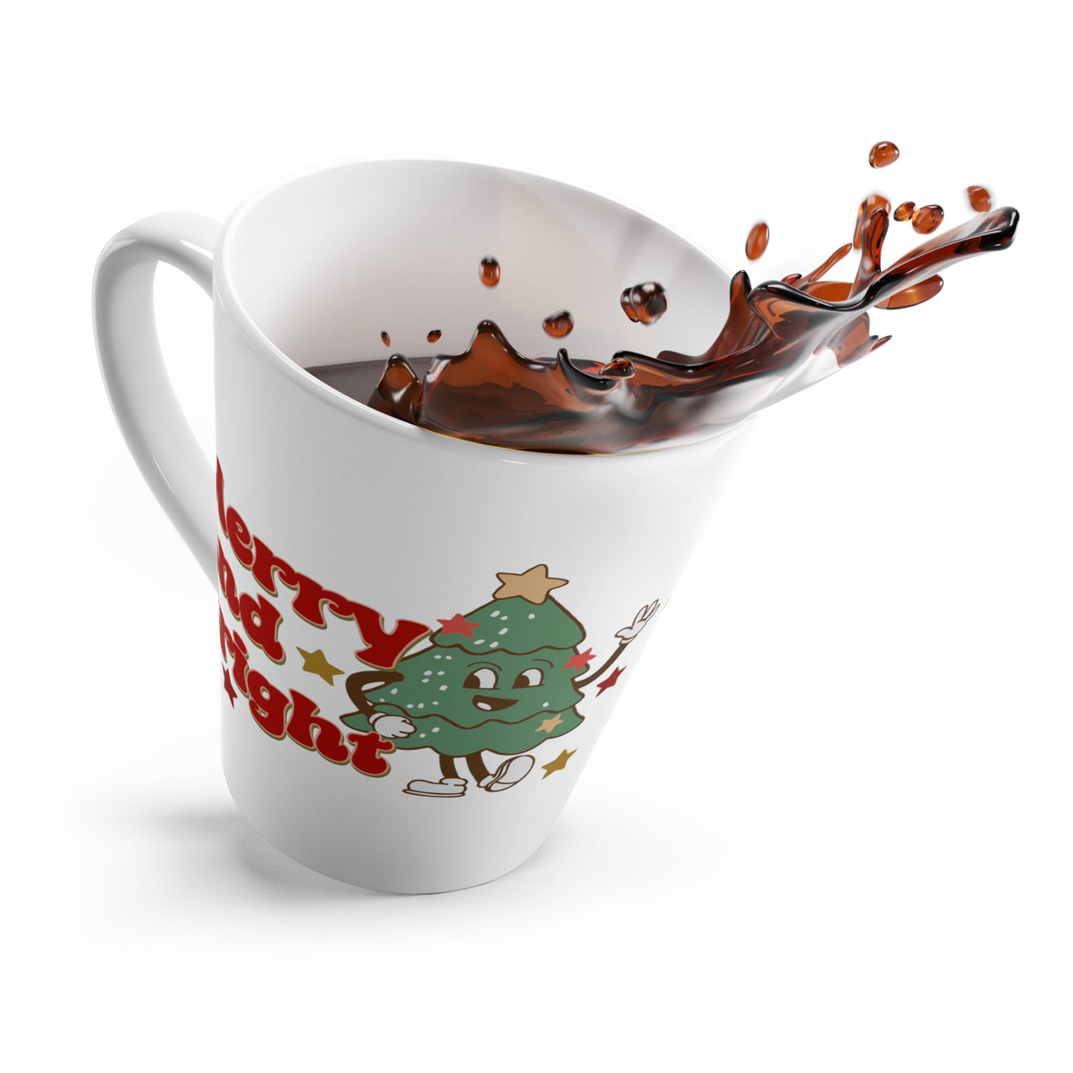 Merry And Bright Cute Christmas Tree Retro Style Christmas Print Latte Coffee Mug